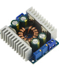 Heavy Duty 8A DC DC Buck Boost Converter Module Adjustable Voltage Regulator with dual heat sinks and copper coil.