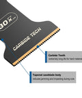 Close-up of EZARC carbide oscillating saw blade with carbide teeth and tapered body, 3-pack
