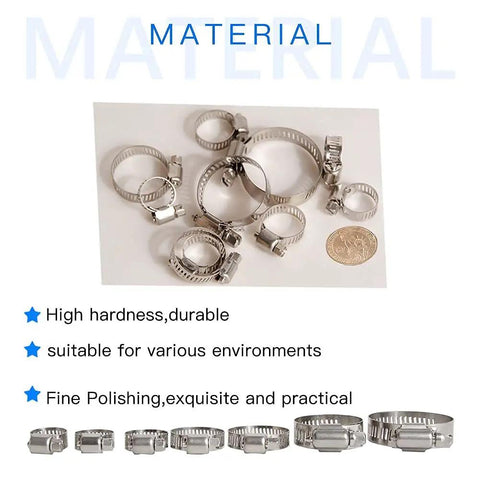 10Pcs 7 Inch Stainless Steel Hose Clamps Set With Worm Gear Adjustable 6.8-7.8 Inches Range Heavy Duty Water Pipe and Fuel Line Clips