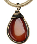 Bold Resin Stone Pendant Necklace With Long Rope Chain For Women Dope Statement Jewelry With Jeweled Metal Wire Accent Durable Wear Fashionable Costume Accessory In Rich Brown