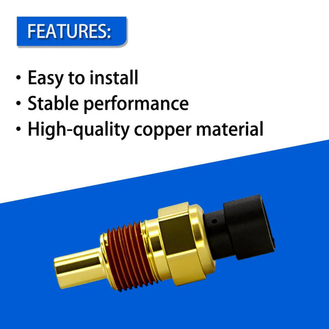 Side view of engine coolant temperature sensor with brass threaded body and black electrical connector.
