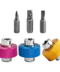 Badass 2 In 1 Palm Screwdriver Wrench Set With Mini Thumbwheel Ratchets And Quarter Inch Drive Socket Tool Kit featuring colorful bit adapters.