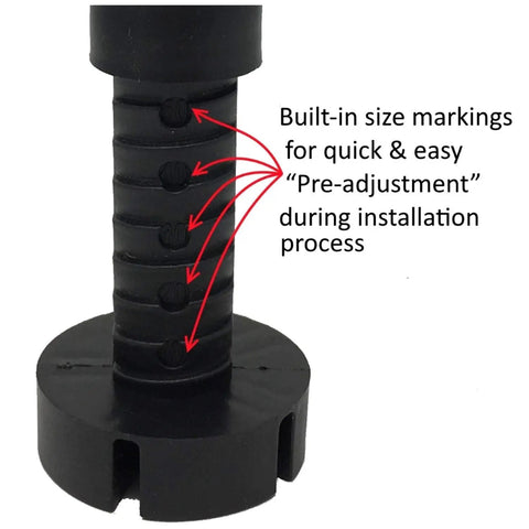 Close-up of Heavy Duty Cabinet Leveler Legs 12 Pack, 330 Lb Per Leg, Adjustable Height From Three And Seven Eighths Inches To Six Inches with size markings