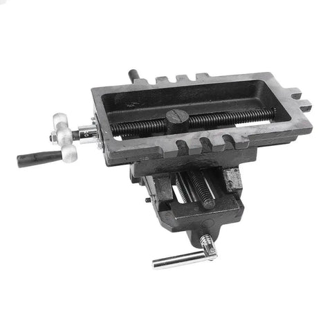 4 Inch Cross Slide Drill Press Vise XY Two Way Milling Vice Heavy Duty Cast Steel Mount shown from above with precision clamping mechanism.
