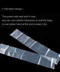 Heavy Duty 6x50 Inch Plastic Sleeves 50 Pack For Posters And Blueprints, 2 Mil Clear Flat Open Poly Bags on black background