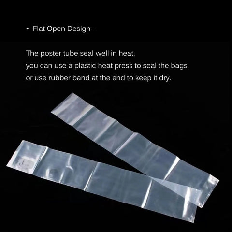 Heavy Duty 6x50 Inch Plastic Sleeves 50 Pack For Posters And Blueprints, 2 Mil Clear Flat Open Poly Bags on black background