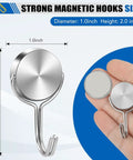 Heavy Duty Swivel Magnetic Hooks With A Killer 60 LB Hold Perfect For Cruise Cabins And RV Travel Gear Hangs Tough No Sweat Easily Rotates For Quick Access Makes Home Organization A Breeze All Around, showing size details.