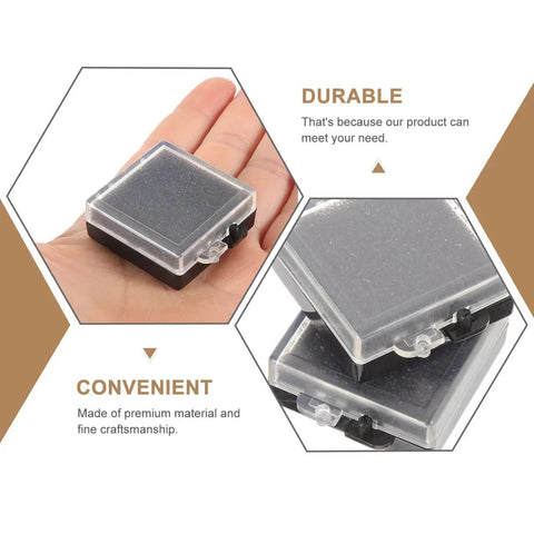 Anti Static Chip Case With Transparent Lid And Black Base Compact Electronics Parts Organizer Box For Safe Storage And Static Shielding Of Small Components 1.57 X 1.38 X 0.59 Inches. Hand holding compact anti-static chip case with clear lid and black base.