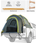 8-Foot Pickup Truck Bed Tent For Two, Double Layer Waterproof Shelter With PU2000mm Rating set up on pickup truck bed, includes aluminum poles