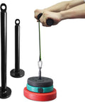 Heavy Duty Dumbbell And Barbell Rack Holder With Weight Plate Loading Pin shown with weights and resistance band for home gym use