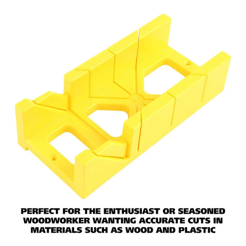 Rugged Miter Box And Back Saw Set For Trim And Molding, yellow 12 inch box, ideal for precise cuts in woodworking projects.