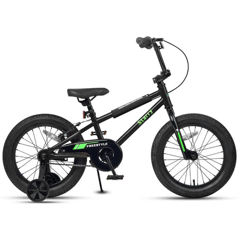 16 Inch Kids Bike For Ages 4 And Up, BMX Style Youth Bicycle With Training Wheels, Black Steel Frame