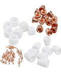 Premium 46-Piece Plasma Cutter Consumables Kit For Cut40 Plus Cut50 And 40D Machines includes white ceramic insulators and copper tips.