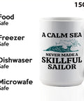 15oz White Sailor Coffee Mug For Boaters And Captains with wave design, microwave and dishwasher safe features