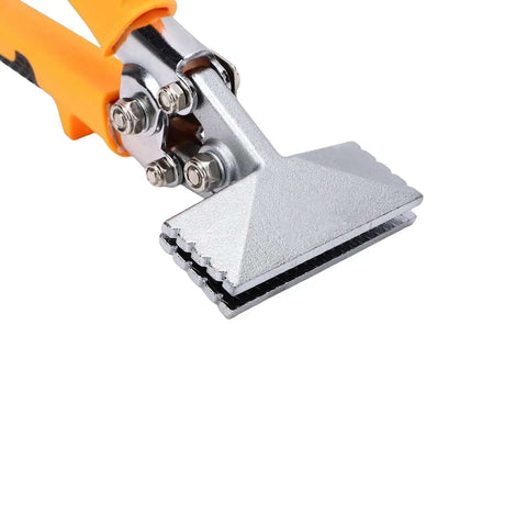 Close-up of Sheet Metal Hand Seamer 3 Inch with CRV Steel Straight Jaw and TPR Ergonomic Handle, tool for metal seaming and flattening