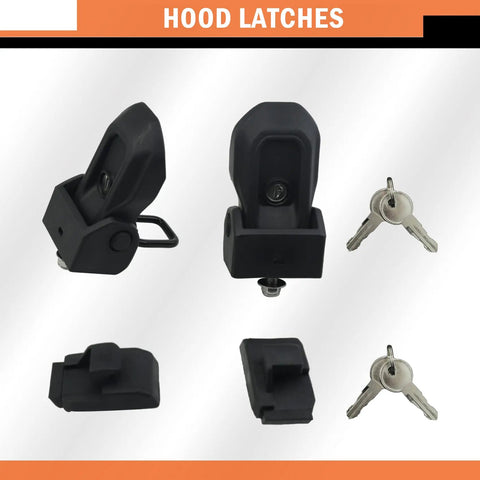 Anti Theft Hood Lock Latch Kit for Jeep Wrangler JL JT Gladiator 2018 2019 2020 2021 2 Door and 4 Door Locking Hood Latches With Keys Prevent Battery Theft And Vandalism On Your Ride showing latches and keys