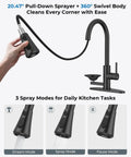 Kitchen Faucet with Glass Rinser, Pull Down Sprayer, 3 Water Modes with 20.47" hose and swivel body for easy cleaning.