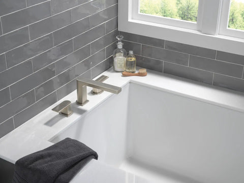 Xander Roman Tub Trim in Brushed Nickel for 3-hole 8-16 inch installations with temperature and volume control handles, trim kit only