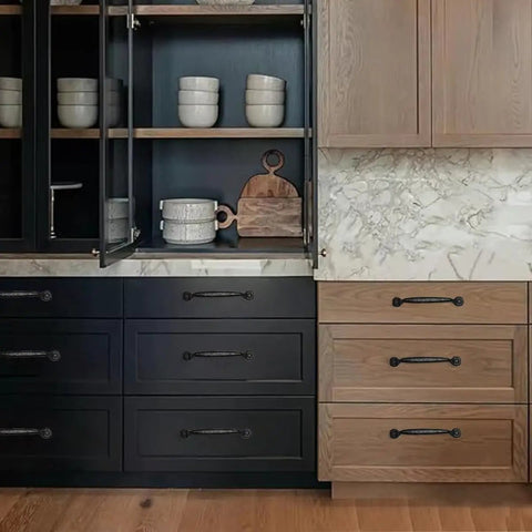 Straight Up Heavy Duty Black Iron Cabinet Pulls Ten Pack With Three Inch Hole Centers Delivers A Slick Antique Look And Hammered Edge For A Nifty Vintage Refresh On Kitchen Cabinets on modern kitchen drawers.