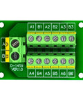Top view of 30 Amp 48V 2 By 6 Position Screw Terminal Block Distribution Module with A and B Blocks, 7.62mm Pitch