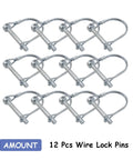 12 zinc-plated wire lock pins for secure installation, showing loop design. Beefy Built Tough Heavy Duty Safety Coupler Hitch Pins 1/4 X 1-3/4 Inch Zinc Plated For Rust Resistant Trailering, Made From High Strength Spring Steel And Carbon Steel, Easy Install And Secure Locking, Durable Trailer Accessory in a set of twelve.