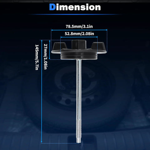 Dimensions of spare tire fixing screw for Kia Sportage 2011-2016 and Hyundai Tucson 2004-2006 hold down bolt retainer clamp.