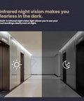 Image showing waterproof wireless video doorbell's night vision with adaptive fill light in day and night view comparison.