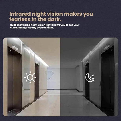 Image showing waterproof wireless video doorbell's night vision with adaptive fill light in day and night view comparison.
