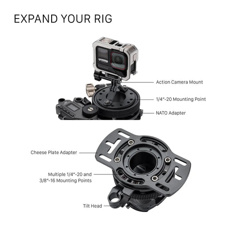 Hydra X Dan Ming High Speed Pan System Pro Kit showing camera mount with adjustable tilt rotatable base and adapters