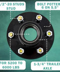 Trailer hub with 6-bolt 5.5 in pattern, black steel, bearing visible, 1/2-20 spindle, for 6000 lb axles
