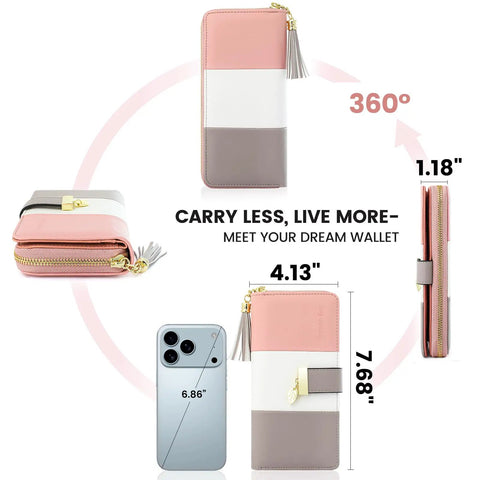 RFID Blocking Large Capacity Womens Bifold Wallet With ID Window Zipper Coin Pocket Dope Ice Cream Design size comparison