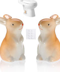 Darn Cute Ceramic Bunny Toilet Bolt Caps Universal Fit For Rusty Bolts Thick Base Hides Exposed Screws Heavy Duty Adhesive Pads, cute bunny design, set of two.