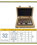 Badass Ceramic Rectangular Gauge Block Set Grade 0 Dead On Calibration Blocks for Micrometers displayed in a wooden case.