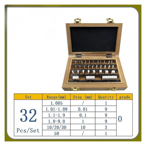 Badass Ceramic Rectangular Gauge Block Set Grade 0 Dead On Calibration Blocks for Micrometers displayed in a wooden case.