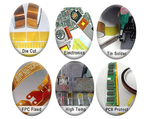 High Temperature Polyimide Tape for heat transfer and 3D printers Kapton style electronics tape applications collage