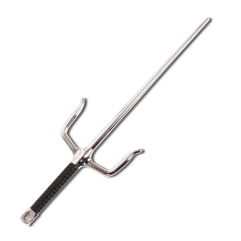 Six Piece Ninja Toy Sword Set For Kids with Safe Plastic Blades featuring a silver sai with black handle, part of the cosplay kit.