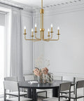 Shiny Gold 6 Light Candle Chandelier For Dining Room Living Room Kitchen And Foyer Over Table Ceiling Light Fixture 28 Inch