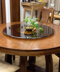 24 Inch Tempered Glass Lazy Susan Turntable With Silent Bearings Heavy Duty Rotating Serving Tray on wooden dining table