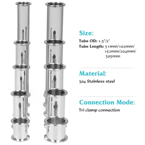 Front view: JMCOLMT tri-clamp stainless steel spool tubes, 2 in OD, 6 in long.