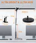 Ultra Bright LED Desk Lamp With Dual Heads, 3 Color Modes, 10 Brightness Levels, shown mounted with clamp and base on desk