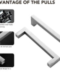 Square 5 Inch Brushed Nickel Cabinet Pulls For Kitchens Durable Stainless Steel Hardware Set Of 60 with Drill Mounting Template