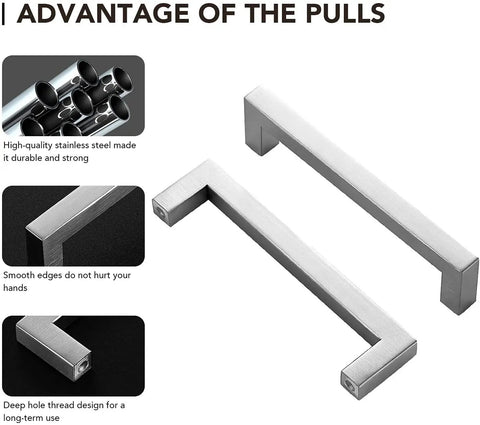 Square 5 Inch Brushed Nickel Cabinet Pulls For Kitchens Durable Stainless Steel Hardware Set Of 60 with Drill Mounting Template