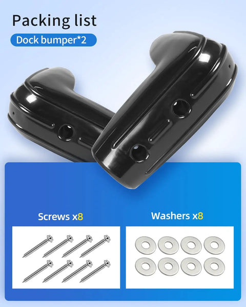 Hella Sturdy Marine Grade Dock Corner Bumpers Boss Level 10 6 Inch Inflatable Boat Hull Protectors For 90 Degree Angles pack with two black dock bumpers.