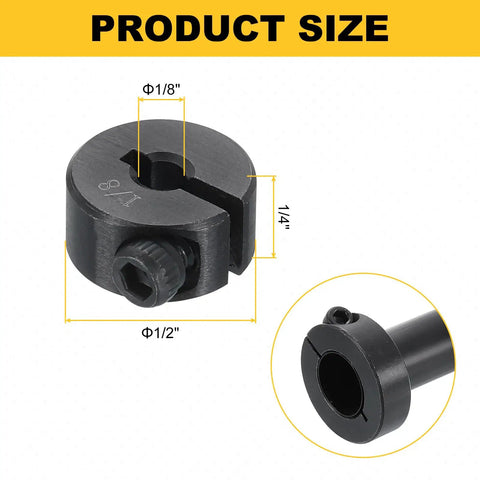 16 Piece Set Single Split Shaft Collar 1/8 Bore One Piece Clamping Collar 1/2 Outer Diameter 1/4 Inch Thick Black Oxide 45 Steel With Set Screw Lock Durable Construction, 1/8 bore and 1/2 OD