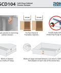Diagram showing installation of 2 Pack Soft Close Drawer Dampers For Wood Drawers, Drawer Adapter Add On Retrofit White Finish, Fits Face Frame And Frameless Cabinets, Easy DIY Install, SCD104W.
