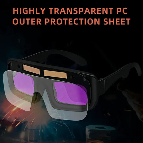 Rugged No Nonsense Laser Safety Glasses Equipped With Auto Darkening Lens Tech with transparent protection sheet.
