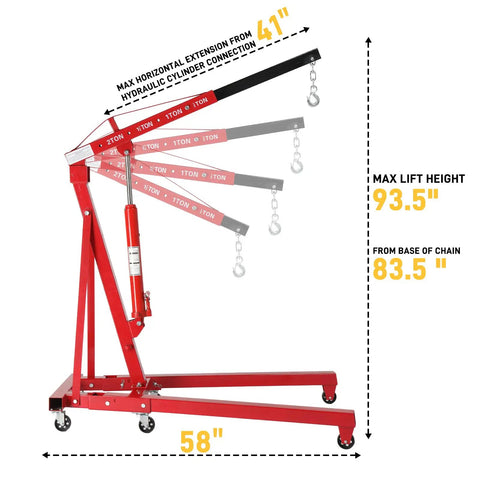 Beefy 2 Ton Folding Hydraulic Engine Crane With Telescopic Boom And Outrigers 4400 Lb Engine Hoist For Workshop Or Garage Heavy Duty Steel Cherry Picker Red