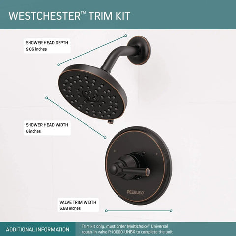 Westchester Shower Trim With Single Handle 14S Valve, Oil Rubbed Bronze Finish, Multi Mode Spray System, showerhead and valve view