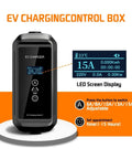 Portable Type Two Electric Vehicle Charging Cable With Adjustable Six To Fifteen Amp Draw And Three Point Three Kilowatt Fast Road Trip Home Power Line Plug Play And Cruise Smooth Weekend Getaways control box with LED screen showing 15A setting.