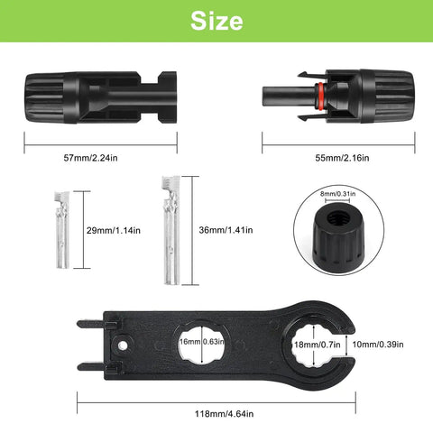 Solar MC4 Connector Kit With 30 Pairs And 60 Pieces Waterproof IP67 1000V 30A Male And Female Connectors Pins And 2 Wrenches